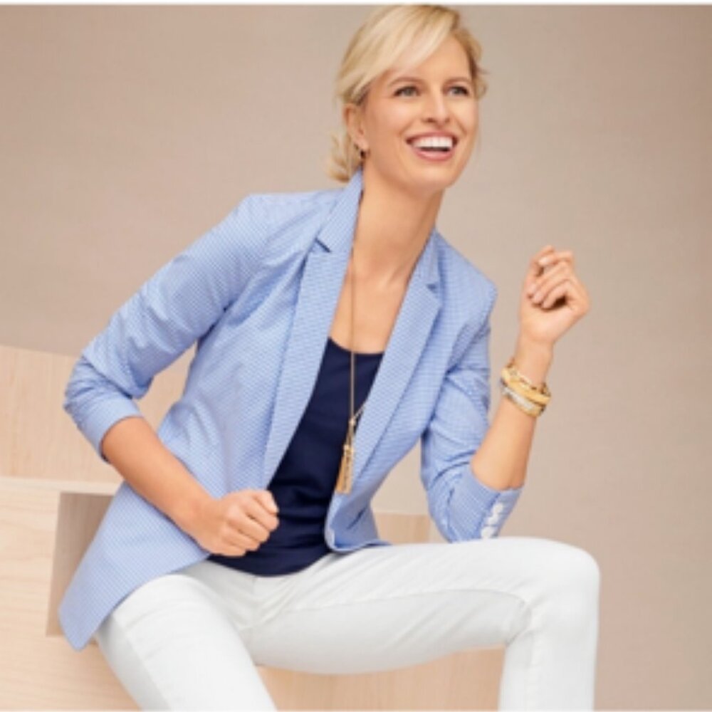 Talbots One Button Gingham Blazer Jacket Coastal … - image 1